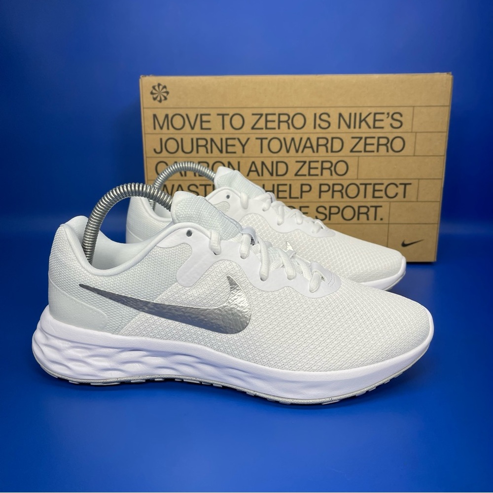 NEW Nike Revolution Six Next Nature Athletic Shoes Platinum White Silver